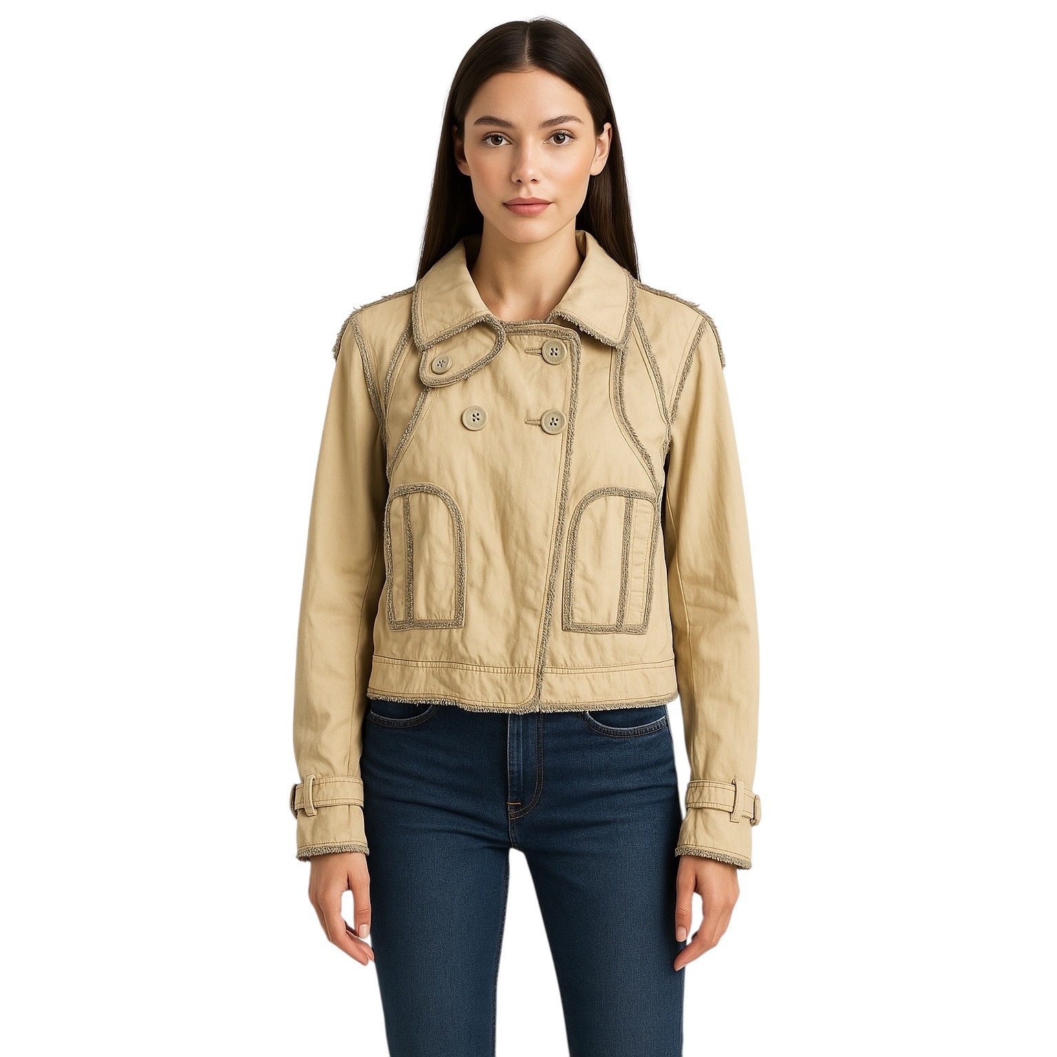 Bcbgmaxazria Runway Xs Jacket Tan Chains Fringe Double Breasted Hooded 187